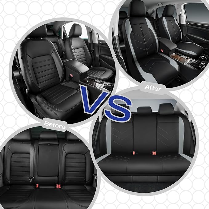 Skechers Car Seat Covers,Luxury Faux Leather Seat Covers,Waterproof Anti Slip Car Seat ProtectorFull Set,Car Accessories Airbag Universal Fit for Most Cars,Vans,Trucks,SUV,Grey - Image 7