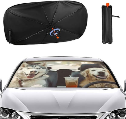 Dog Driving Car Windshield Sun Shade Umbrella, Car Windshield Sunshades Cover with 360¡ã Rotation Bendable Handle, Foldable Sun Shade for Most Vehicles - Image 2