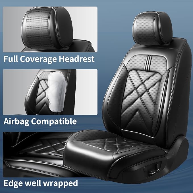 Forte Car Seat Covers Custom Fit for Kia Forte 2010-2024, Full Coverage Leather Waterproof Breathable Seat Covers Full Set, Automotive Seat Protectors, Airbag Compatible(5 Seats, Black) - Image 2