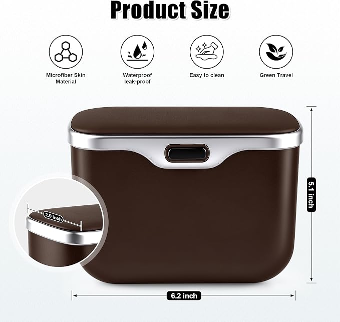 UYYE Car Trash Can, Car Garbage Bin with Lid & Handle - Leak-Proof Mini Trash Can for Car, Truck, SUV - Essential Car Accessories for Organization (Brown) - Image 2