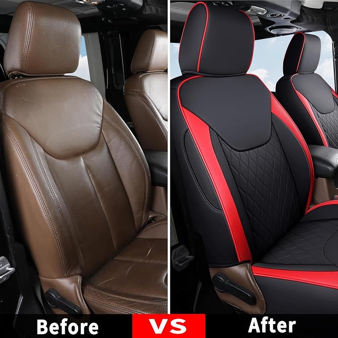Coverado Seat Covers for Jeep Wrangler JK JL, Leather Red Seat Covers for Truck Automotive Seat Covers Custom Fit for 2007-2026 Jeep Wrangler 2-Door/4-Door（Front） - Image 6