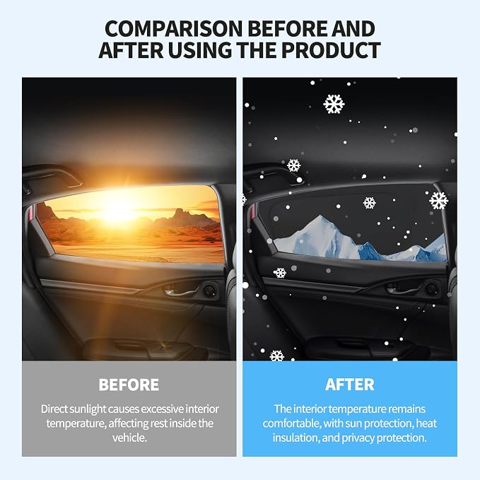 2PCS Rear Side Window Sun Shades for 2016-2021 Honda Civic Sedan | Breathable Mesh UV & Heat Blocking Privacy Rear Side Window Covers Accessories, Ideal for Baby, Travel and Camping - Image 3