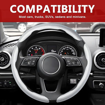 3pcs Universal Carbon Fiber Steering Wheel Cover - Anti-Slip & Segmented Design, Universal 99% Durable Steering Wheel Protector for Men and Women, Car Interior Accessory (White) - Image 7