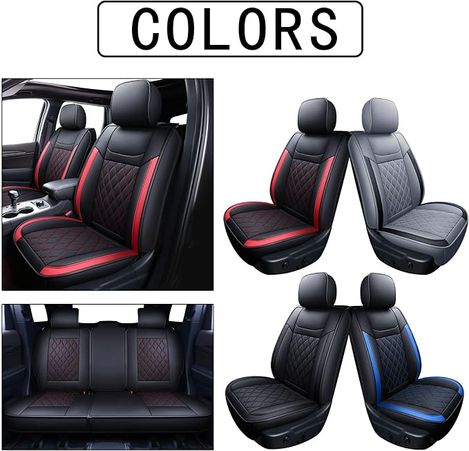 Huidasource Grand Cherokee Seat Covers, Waterproof Leather Customized Car Seat Cushion Covers, Full Set Seat Protectors Compatible with Grand Cherokee 2011-2022, (5 Pcs Full Set/Black&Red) - Image 7