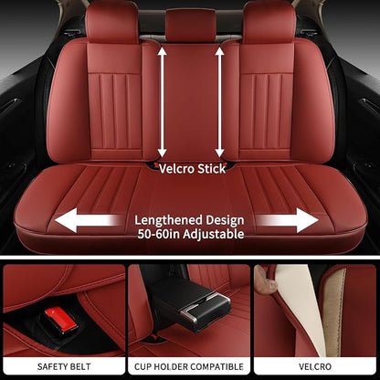Red Car Seat Covers Full Set, Universal Leather Seat Cover for Cars 5 Seats, Waterproof and Breathable Automotive Seat Cover Front and Rear Seat Covers for Most Trucks, Sedans, SUVs - Image 4