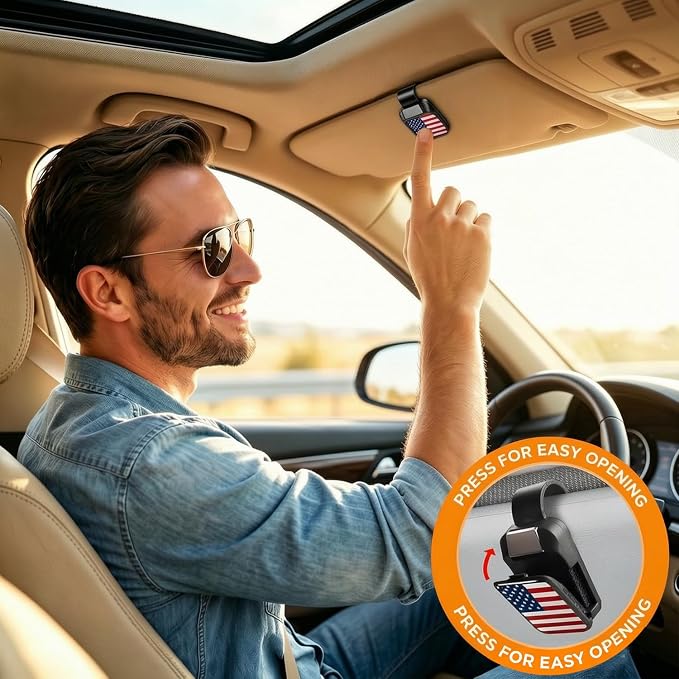 Dsycar Sunglasses Holder for Car, 2 Pack Car Sun Visor Sunglasses Clip | American Flag One-Handed-Operation Easy Access Storage for Driving,Universal Fits Anti-Scratch Car Sun Visor Accessories - Image 3