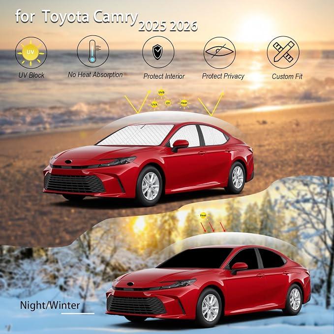 KMF 6pcs Thicken Sun Shades for 2025 2026 Toyota Camry Accessories,Full Car Window Covers Sunshade for Windshield Side Rear, UV Block Sun Visor and Privacy Blackout for Camping Outdoor - Image 6