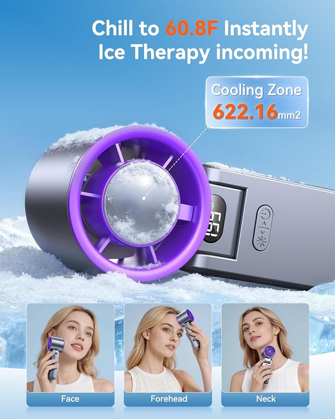 Portable Handheld Fan with Ice Cooler, 199 Speed Personal Fan,5500mAh Rechargeable,20H Cooling Time,20000 RPM Powerful Motor, Summer Essential for Travel/Outdoor/Office, Grey Purple - Image 3