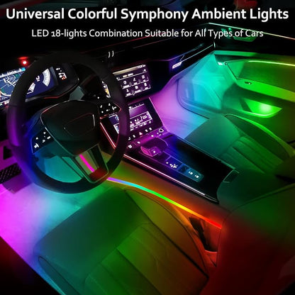 HMYC Acrylic Interior Car LED Strip Light with APP, 18-in-1 128 Colorful 6 Pieces Fiber Optic Car Decoration Atmosphere Light Kits, Dual Zone Music Sync Rhythm RGB Neon Lighting for All Cars - Image 2