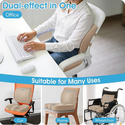 CushZone X-Large Seat Cushion and Lumbar Support Pillow for Office, Khaki | Thick Memory Foam for Sciatica Pain Relief & Posture Correction, Non-Slip Chair Cushions for Car, Wheelchair and Travel - Image 5