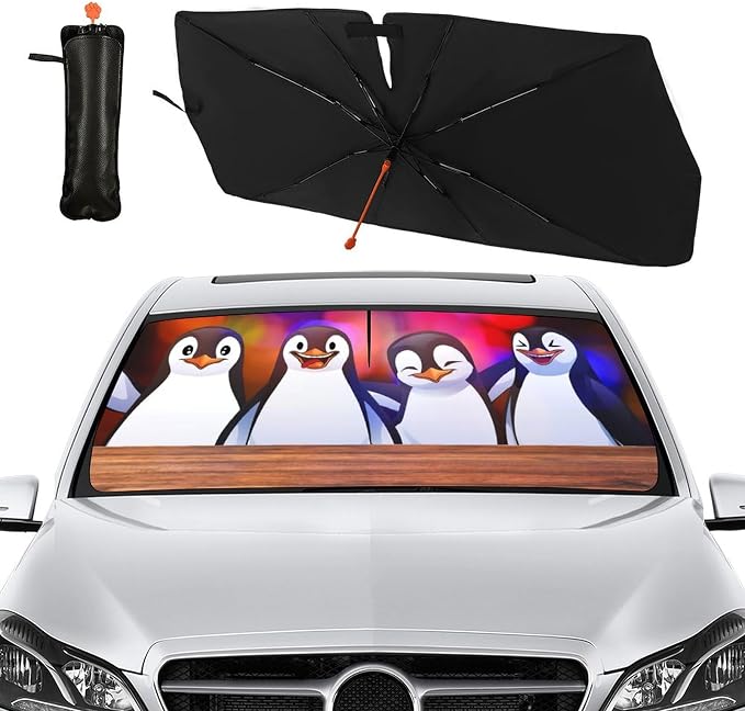 Socira Funny Penguin Car Windshield Sun Shade Umbrella Foldable Sunshade | for Front Window Auto Windshield Sunshade Covers Car Accessories Protect from Sun Rays Heat 57'' X 30'' - Image 7