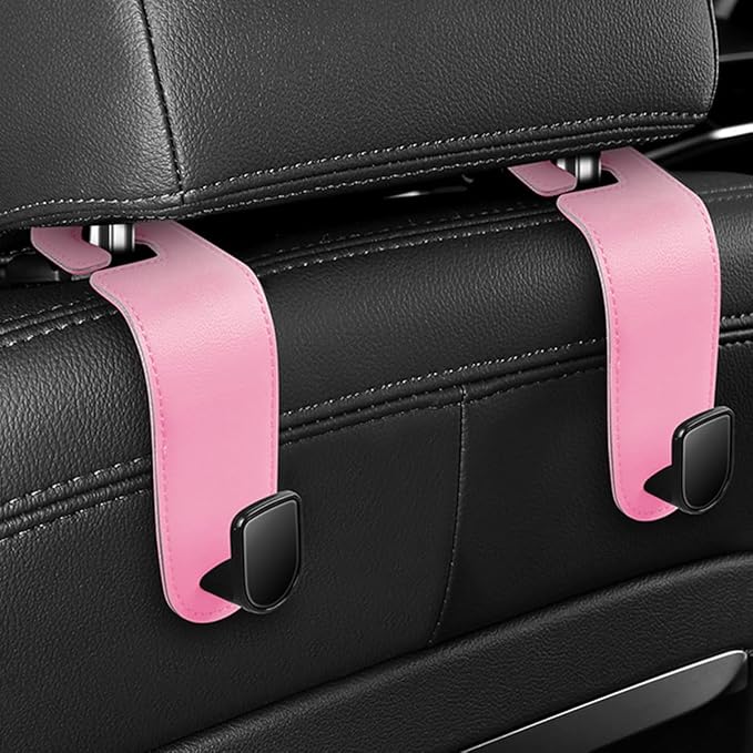 Car Seat Headrest Hook, 2PCS Vehicle Seat Back Hangers Organizer for Handbag Purse Coat, Automotive Interior Headrest Storage Hooks, Universal for SUV Automobile Truck (Pink) - Image 3