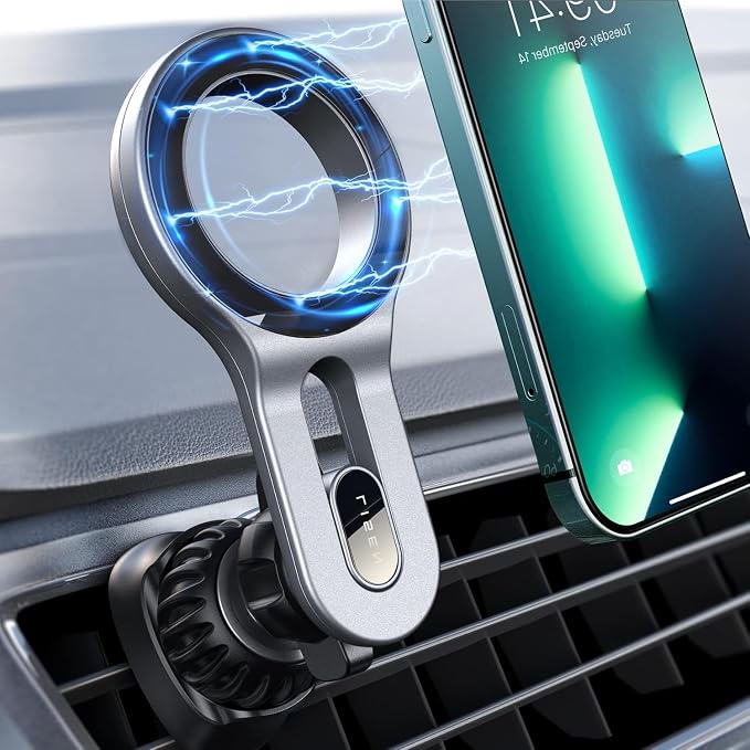 LISEN for Magsafe Car Mount, Strong Magnets Magnetic Phone Holders for Your Car, 360 Degree Adjustable Air Vent Hands Free Car Phone Holder Fit for iPhone 17-12 & All Smartphones, Silver by Lisen