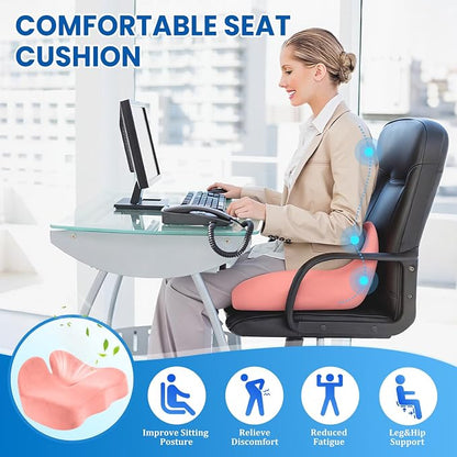 CushZone Extra Large Seat Cushion, Sciatica Support for Office Chair, Pink | Ergonomic Office Chair Cushion for Hip & Tailbone Pain Relief, Memory Foam Cushion for Car, Long Trip, Desk Chair, Lab - Image 4