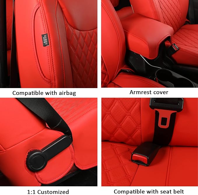 GIANT PANDA Wrangler JK Seat Covers Custom Fit for Jeep Wrangler,Premium Waterproof Faux Leather, 2013 2014 2015 2016 2017 JK 4 Door Full Set (Red) - Image 5