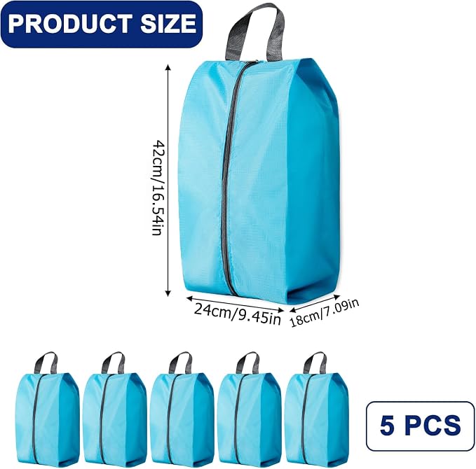 5Pcs XL Travel Shoe Bags Portable Travel Gifts Shoe Organizer with Zipper Closure, Waterproof Nylon Shoe Storage Organizer with Handle Travel Bags For Men and Women, Blue - Image 2
