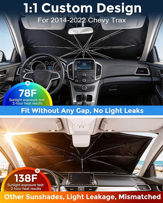 Weektic Custom Windshield Sun Shade Umbrella for Chevy Trax 2014-2022, [Double Thickened Ice Crystal Coating] Sun & Heat Protection, Keep Vehicle Cool & Protect Interior - Image 2
