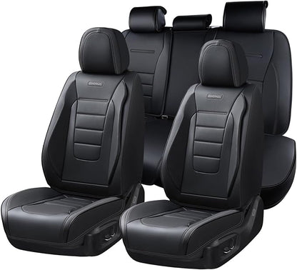 Coverado Car Seat Covers Full Set, Black Seat Covers for Cars, Car Seat Cover, Car Seat Protector, Nappa Leather Car Seat Cushion, Waterproof Car Seat Covers Front Seats and Back Fit for Most Cars by COVERADOAUTO