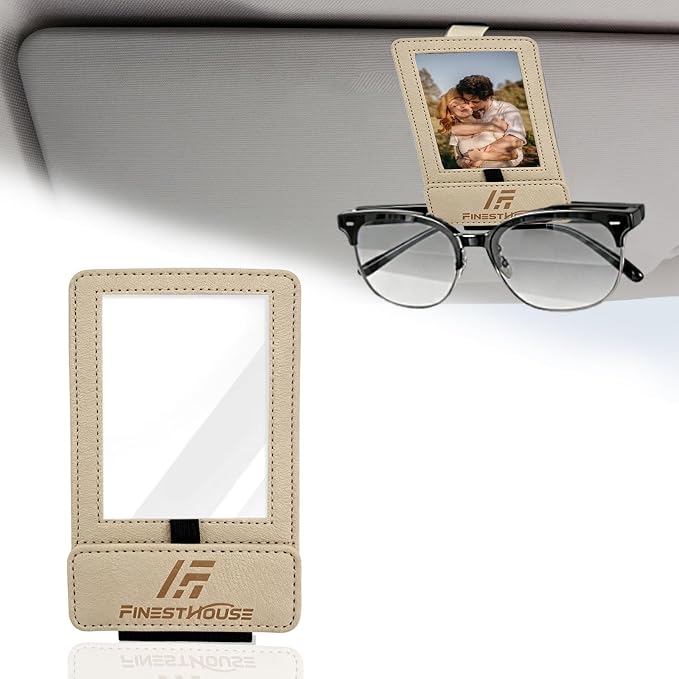 Magnetic 2-in-1 Sunglass & Photo Holder for Car Visor, Leather Anti-Slip No-Fall No-Slide, Fits SUV Truck RV - Image 2