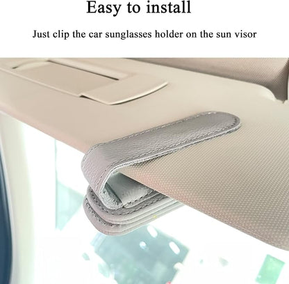 KIWEN Sunglasses Holders for Car Sun Visor, Magnetic Leather Sunglass Glasses Eyeglass Clip for Car (2, Gray) - Image 6