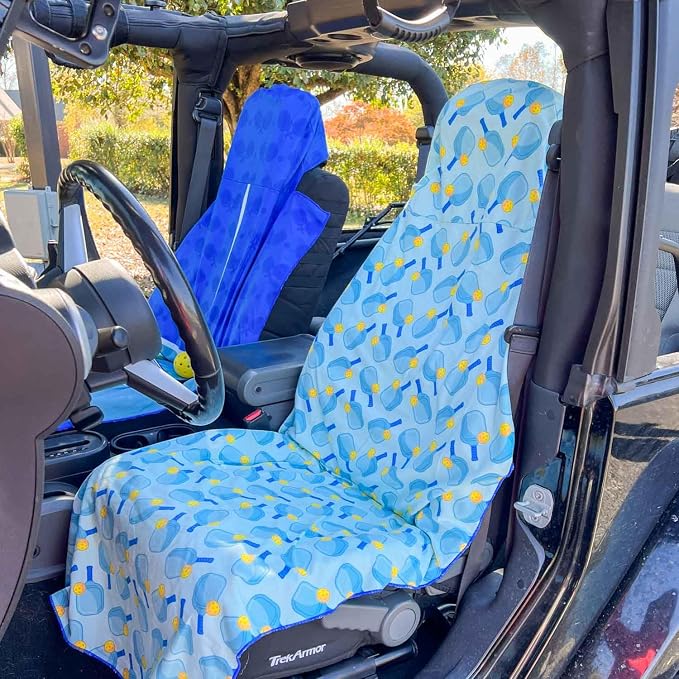 ChalkTalkSPORTS Pickleball Car Seat Towel Cover - Microfiber - 30 x 60 | Microfiber Seat Protector, Moisture-Wicking, 30 x 60 Inches, Pull Cord Hood, Compact and Portable, Pickleball Lover Gift - Image 7