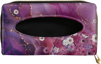 Biyejit 2 Pack Car Tissue Holder, Pink Marble Floral PU Leather Hanging Paper Towel Box, Auto Napkin Holder Cover Paper Tissue Dispenser for Sun Visor & Backseat Vehicle by Biyejit