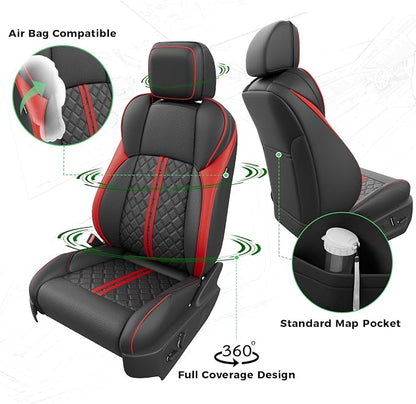 RIDEPOSH Custom Leather Seat Covers for Toyota Tacoma Double Cab 2024-2026 | full set, BKred, OEM fit, premium waterproof leather, anti-slip, extra pockets, long-term durability, airbag compatible - Image 3
