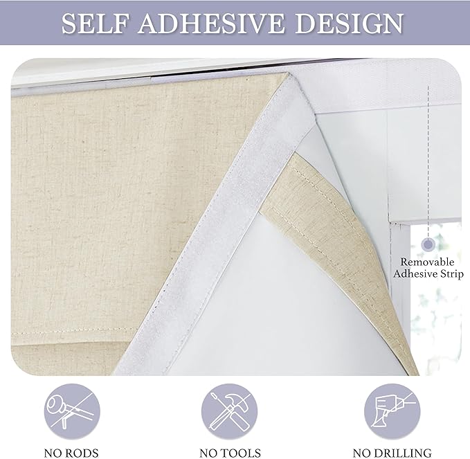 RYB HOME 100% Blackout Curtains Sidelight Window, Linen Textured | Linen Textured, Block Views, Privacy Sidelight Blids, For Glass Door School Office Nursery, W12 x L69, Beige, 1 Panel - Image 2