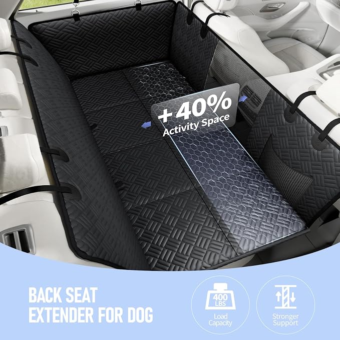 Dog Car Seat Cover for Back Seat, Hard Bottom Back Seat Extender for Dog | Supports 400lbs, Waterproof, Heavy Duty, Scratch Resistant, Dog Hammock for Full-Size Trucks/SUV, Black, 60 Inch - Image 2