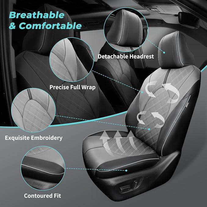 Custom Seat Covers for Toyota Highlander 2020-2024 8 Seats | black grey,faux leather, 2nd row 40/60 split bench, waterproof, breathable, airbag compatible, stain resistant - Image 7