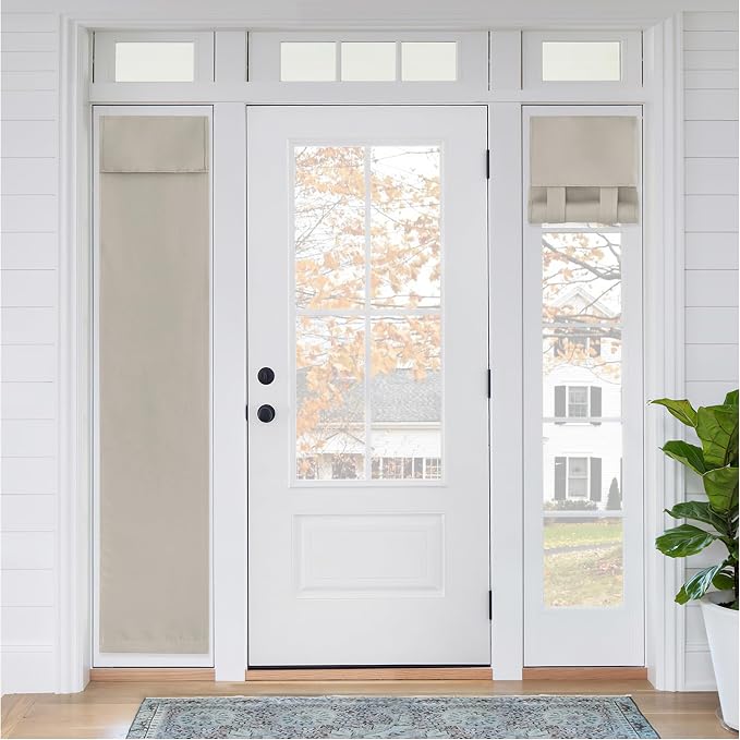 RYB HOME No Drill 12 inch Curtains for Sidelight French Door Curtain | Narrow Blackout Window Shade, Entry Glass Door Cover, Renter Friendly Blackout Curtains, W12 x L72, Natural, 1 Panel by RYBHOME