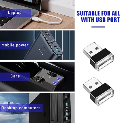 2 PCS USB LED Car Interior Atmosphere Lamp, Portable Mini LED Night Light, Plug-in USB Interface Trunk Ambient Lighting Kit, Universal Interior Car Accessories (Blue) - Image 3