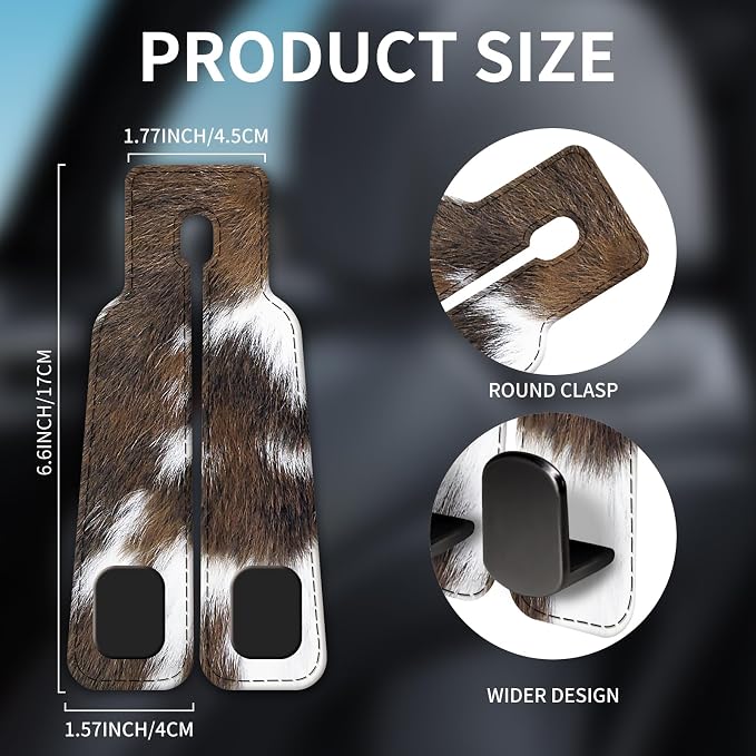 Car Seat Headrest Hook, Universal Leather Cute Hanger Holder Hook, Storage Organizer Interior Accessories for Purse Bags Handbag Brown White Cowhide - Image 5