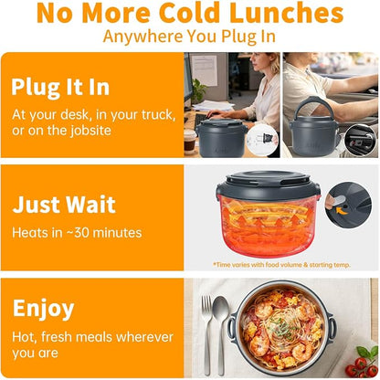 Electric Lunch Box, 32 oz Portable Food Warmer Heater, Lunch Warmer Portable for Work/Office/Car/Travel 12V/24V/110V 3-in-1, Warming Soup & Meal, Spill-Free, Men & Women's Gifts, Grey - Image 6