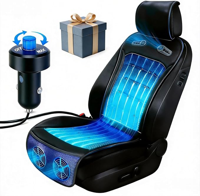 Upgraded Cooling Car Seat Cover with 3-Second Fast Cooling(Black) | 12V–24V for Car SUV Truck RV, Universal Size Design, Breathable 3D Mesh & Premium Leather, Best Gift for Drivers by MYAYLYGO