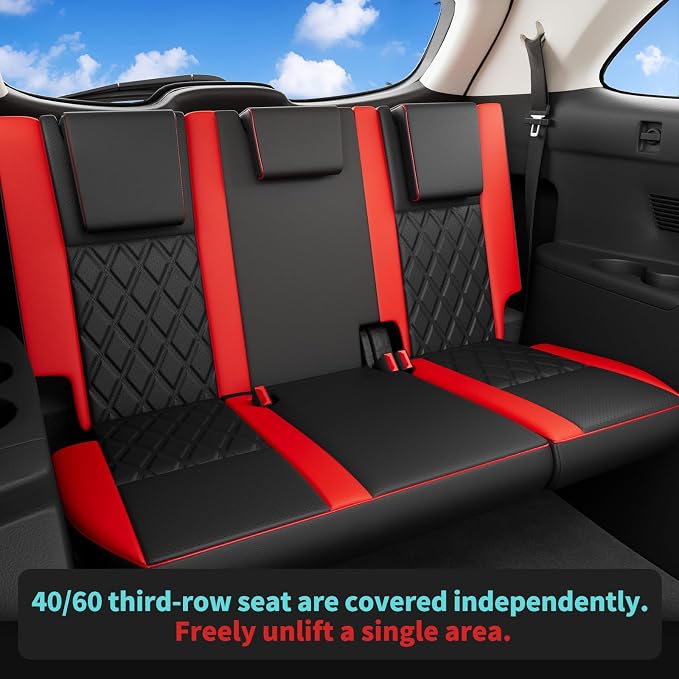 Custom Seat Covers for Toyota Highlander 2014-2019 7Seats BlackRed | faux leather, 2nd row captain chairs, waterproof, breathable, airbag compatible, stain resistant, easy install, durable - Image 3