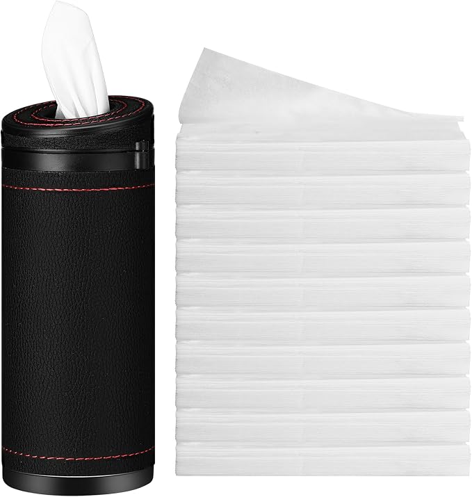 1 Pcs Car Tissues Cylinder Leather Round Container Car Tissues Holder with Tissue Paper with Window Breaker for Vehicle Bathroom Office(Black) by Unknown