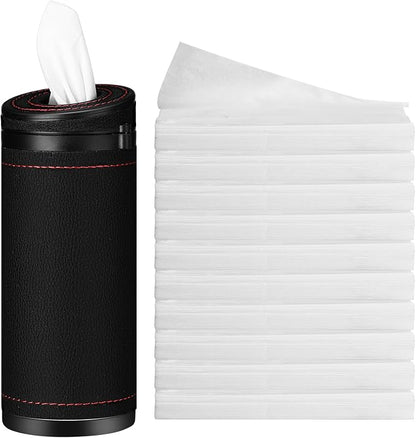 1 Pcs Car Tissues Cylinder Leather Round Container Car Tissues Holder with Tissue Paper with Window Breaker for Vehicle Bathroom Office(Black) by Unknown
