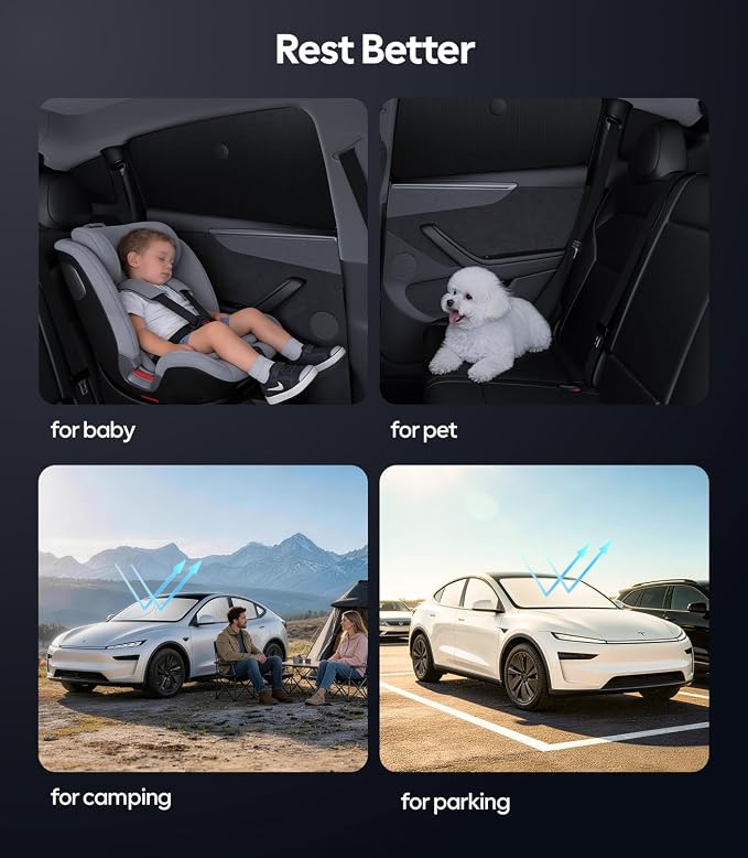 Wigoo 2026 8PC Full Set Window Sunshade for Tesla Model Y Juniper 2025-2026 | 7-Layer Cooler & Blacker, Ice-Crystal Tech, Full Set Shades With Windshield for Sun Block, Camping Accessories - Image 8