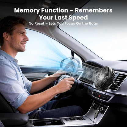 5'' USB Car Vent Fan, 3-Speed with Memory Function, 8.2ft Cord | Clip-On Air Circulation & Cooling Fan, for Vehicle, SUV, Van, RV,Truck - Image 2