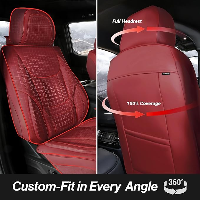 Coverland Custom SUV Car Seat Covers for 2020-2025 Subaru Outback | Premium Waterproof Faux Leather Non-Slip Memory Foam Airbag Compatible Custom Fit Interior Protector [Front Seat-Wine Red] - Image 4