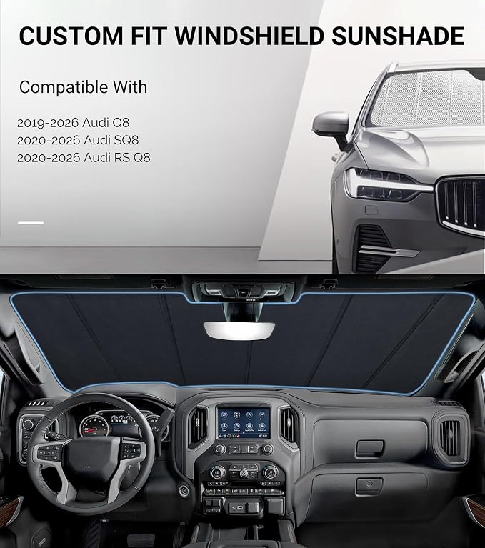 Pigenius Windshield Sun Shade for Audi Q8 2019-2025. Reflective Aluminum Film Front Window Sunshade - BLAZBLOCK - Image 2