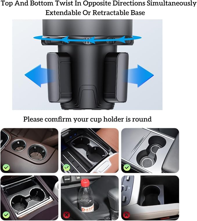 Cup Holder Expander for Car, 2-in-1 Car Cup Holder Expander Adapter with 360° Adjustable Base, Compatible with Most Large Bottles Drinks Mugs, Multiple Scenarios Use for Commuting, Road Trip (Black) - Image 2