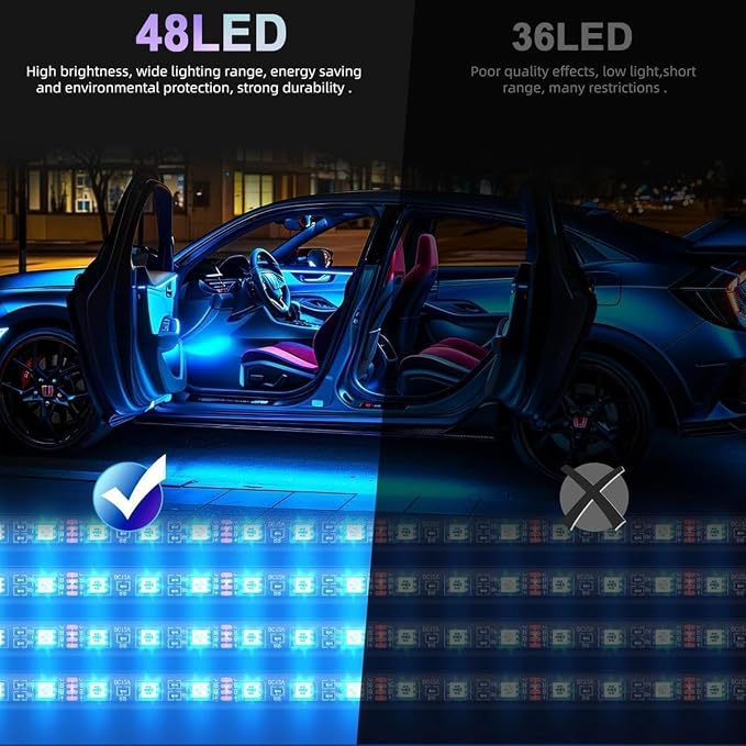 2 Pack Car Interior LED Lights, RGB Under Dash Ambient Lighting Kit | Charger Adapter, DIY Music Mode, Color Changing LED Strips for Jeeps, Trucks and SUVs, Car Accessories for Men & Women - Image 7