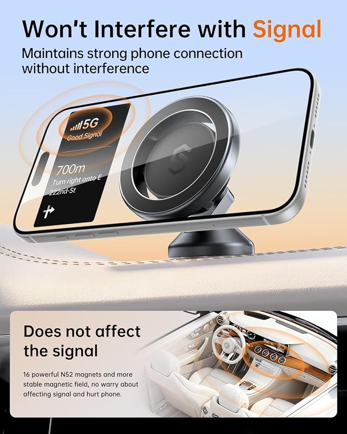 SYNCWIRE MagSafe Car Mount, Adjustable Magnetic Phone Holder, Space Gray | 360° Rotating Strong Magnet Phone Mount with 3M VHB Adhesive, Compatible with iPhone 17/16/15/14/13/12 & MagSafe Cases - Image 6