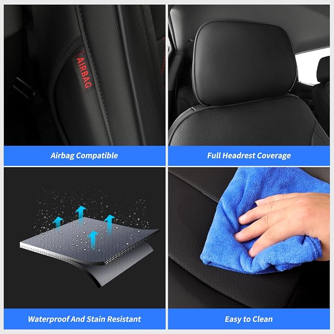 Custom Fit Seat Covers Full Set for Chevy Silverado & GMC Sierra 1500(2019-2026) and 2500HD/3500HD(2020-2026) CrewCab,No Rear Seat Storage,Waterproof Leather Truck Seat Protector(Black & Diamond) - Image 6