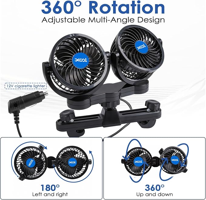 XOOL Electric Car Fans for Rear Seat Passenger Portable Fans Headrest 360 Degree Rotatable Backseat Car Fan 12V Cooling Air Fan with Stepless Speed Regulation for Vehicles, SUV, RV - Image 3