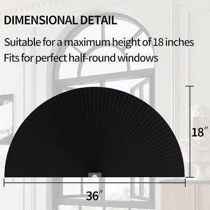 Myshade Arch Window Shades Half Circle Blackout Cellular Shades Cordless No Drill Blinds for Windows Half Moon Honeycomb Fabric No Tools Room Darkening Shades Easy Install (1PCS Black 36" W X 18" H) - Image 3