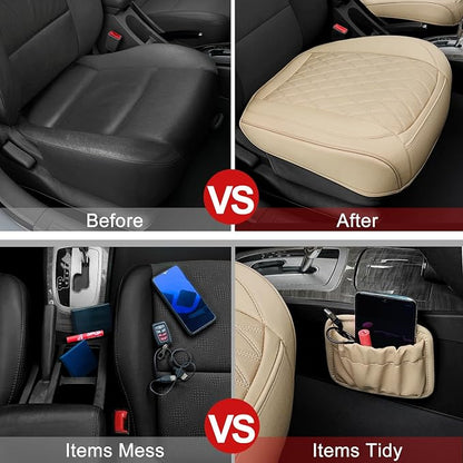 BEITK 2 Pack Leather Front Car Seat Bottom Covers Beige | PU leather,Waterproof, Full Wrap, Non-slip, with Storage Pocket, Universal Fit for Sedan Truck SUV, Easy to Install - Image 5