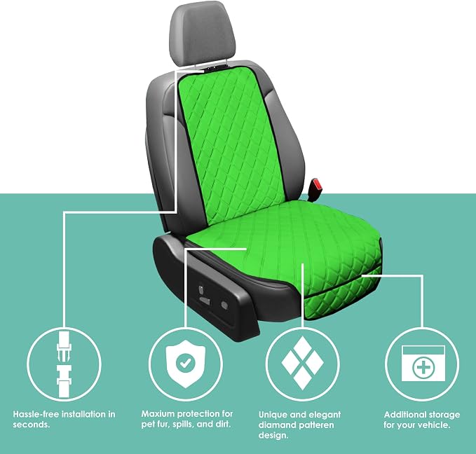 FH Group Car Seat Cushion – Neosupreme Single Front Seat Cover with Front Pockets, Airbag Compatible, Universal Fit Car Seat Cushion for Driver or Passenger Seat, SUV, Truck, Sedan & Van – Green - Image 2